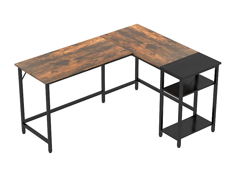 Easycomfort Scrivania Angolare In Stile Industriale Con Ripiano Laterale, In Legno E Metallo Nero, 150x120x75cm