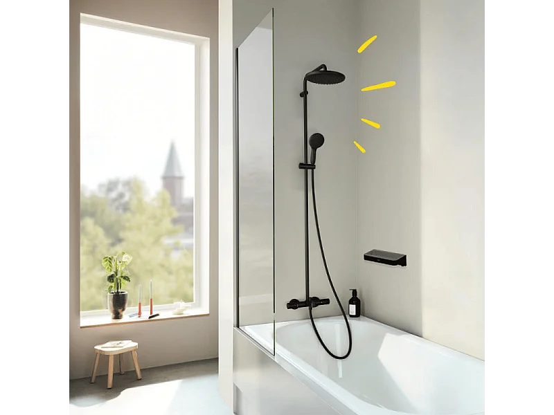 Colonne bain douche thermostatique GROHE Vitalio Start System noir mat + Panier douche Start Cube