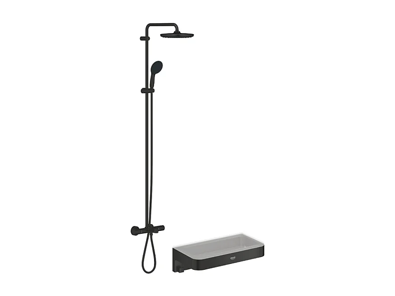 Colonne bain douche thermostatique GROHE Vitalio Start System noir mat + Panier douche Start Cube