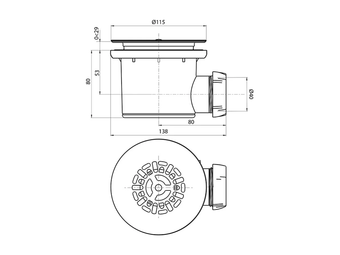 Bonde de receveur de douche sortie horizontale WIRQUIN Tourbillon D90 grille plate inox