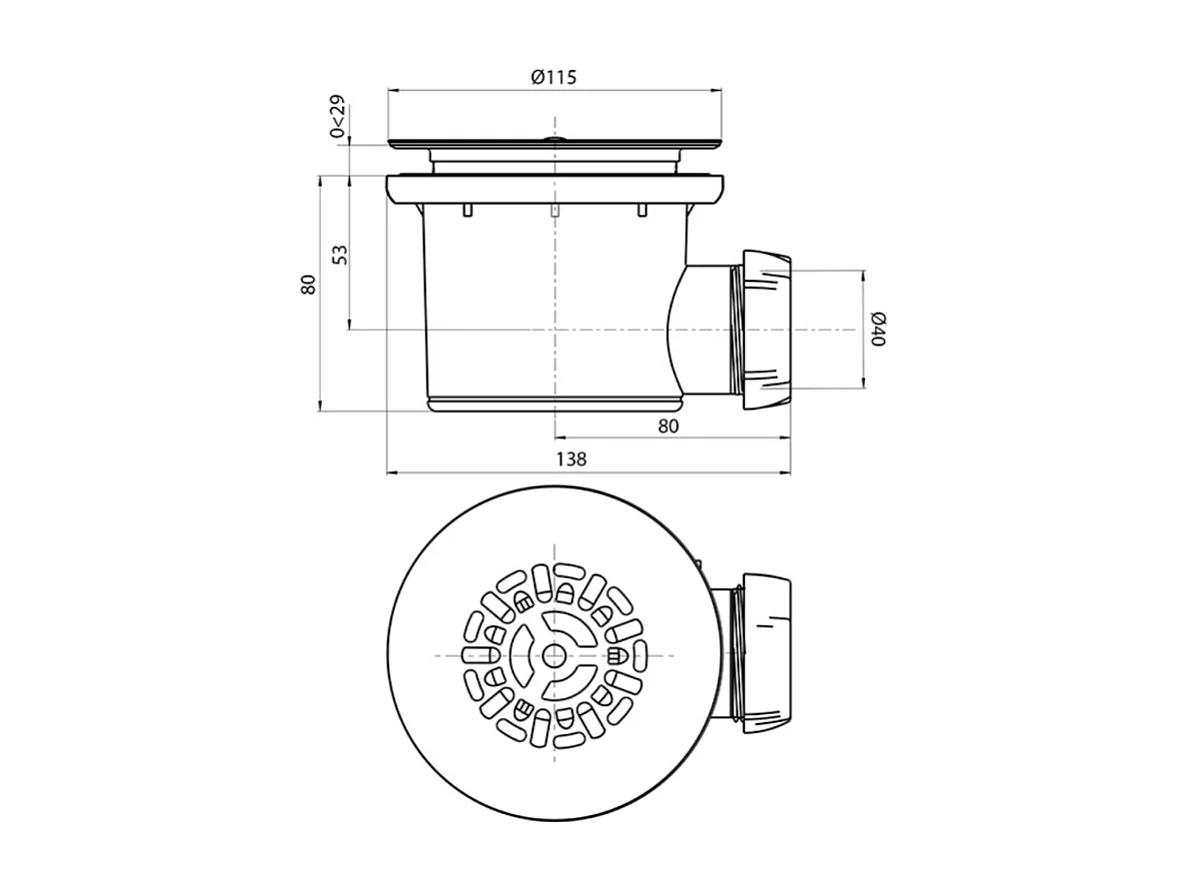 Bonde de receveur de douche sortie horizontale WIRQUIN Tourbillon D90 grille plate inox