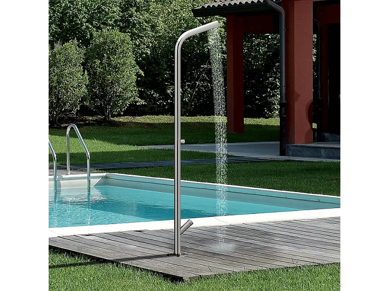 Colonne de douche extérieure temporisée CRISTINA ONDYNA Inox 316 avec lave-pieds en inox + Corps d'encastrement
