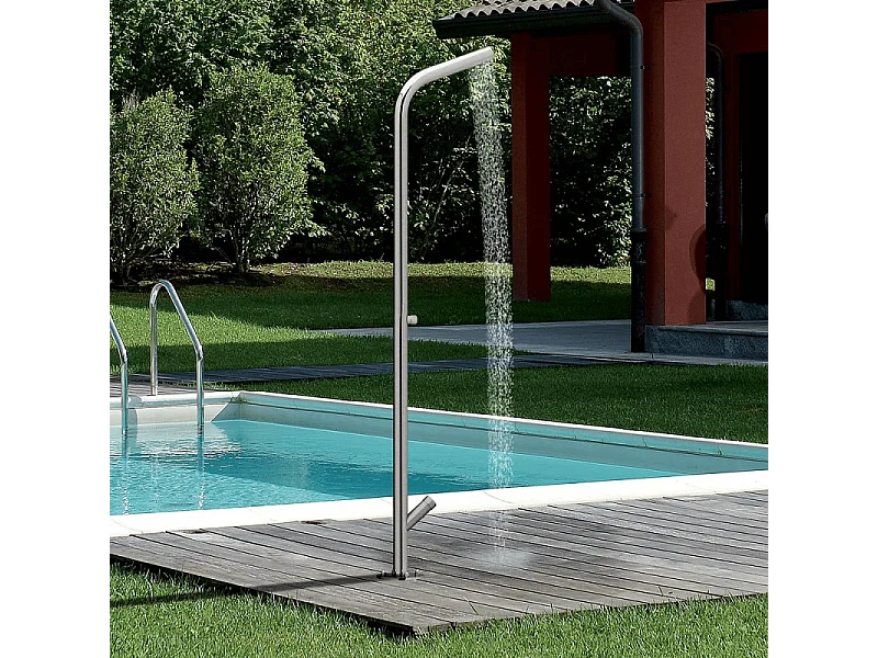 Colonne de douche extérieure temporisée CRISTINA ONDYNA Inox 316 avec lave-pieds en inox + Corps d'encastrement