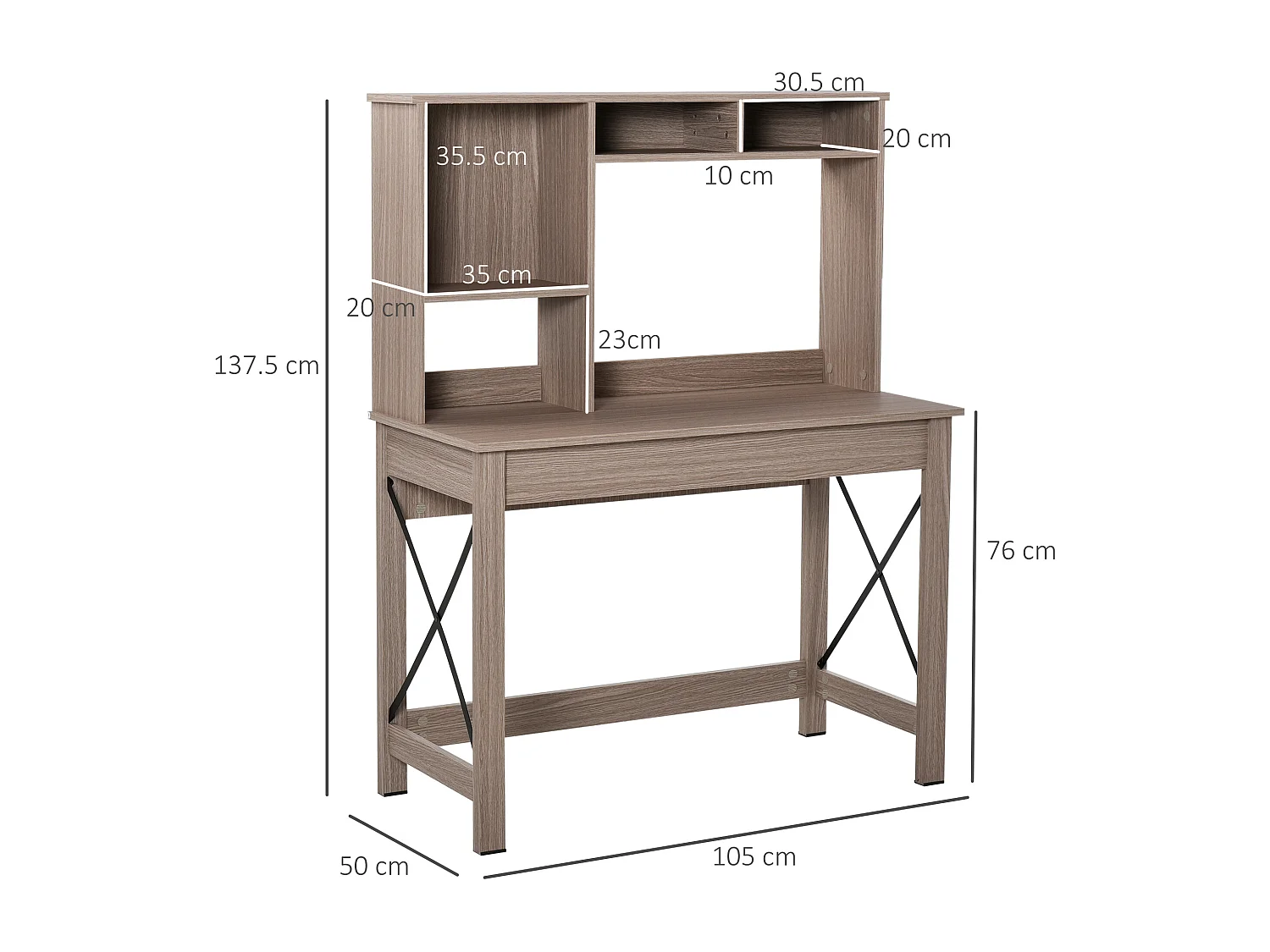 Easycomfort Scrivania Scaffale Con Libreria Sopra In Legno Per Camera, Cameretta O Ufficio, Salvaspazio 105x50x137.5cm