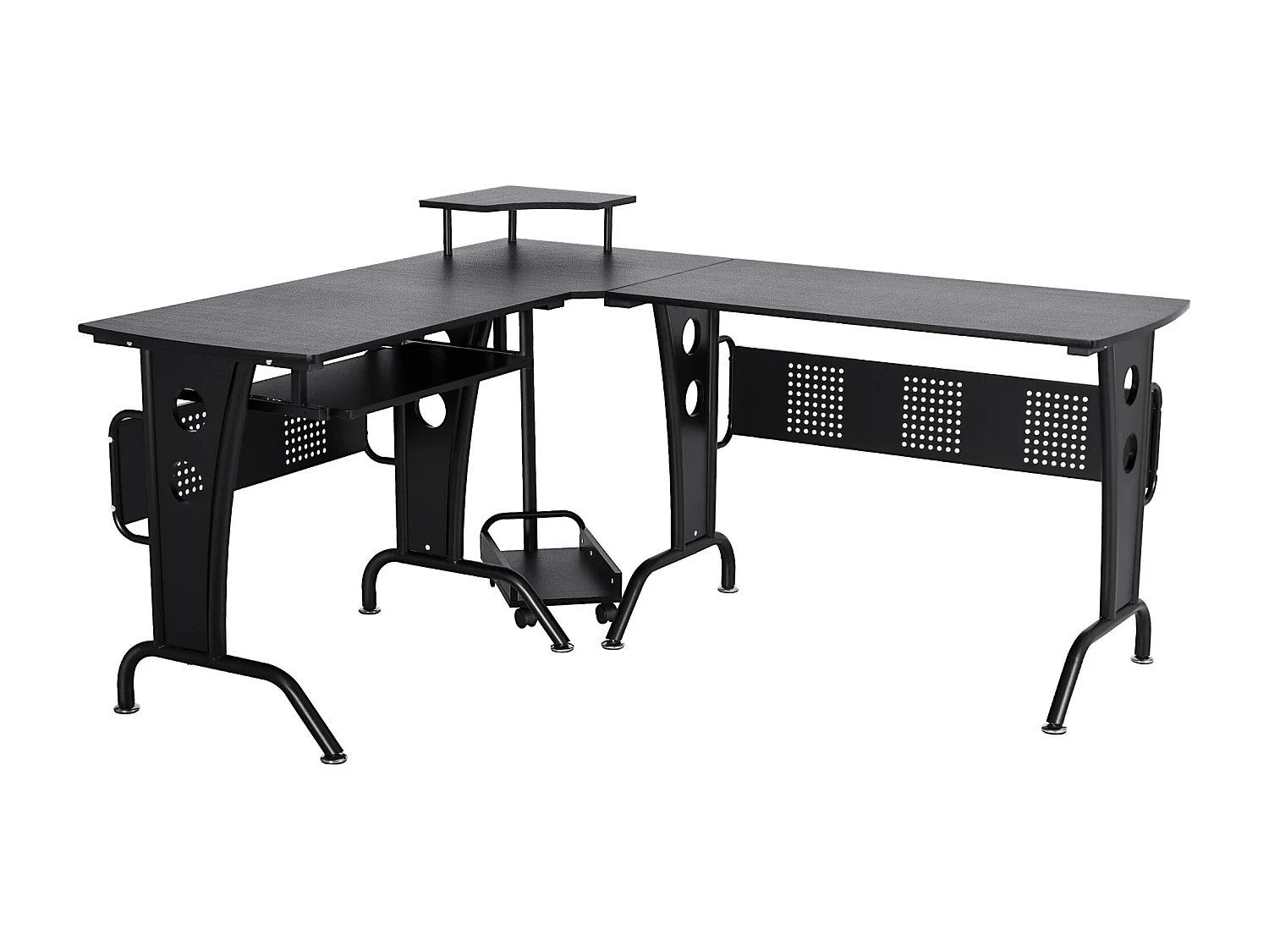 Easycomfort Scrivania Gaming Per Casa O Ufficio, Angolare E Salvaspazio Con Ripiano Tastiera Estraibile, 165x145x86.5cm, Nera