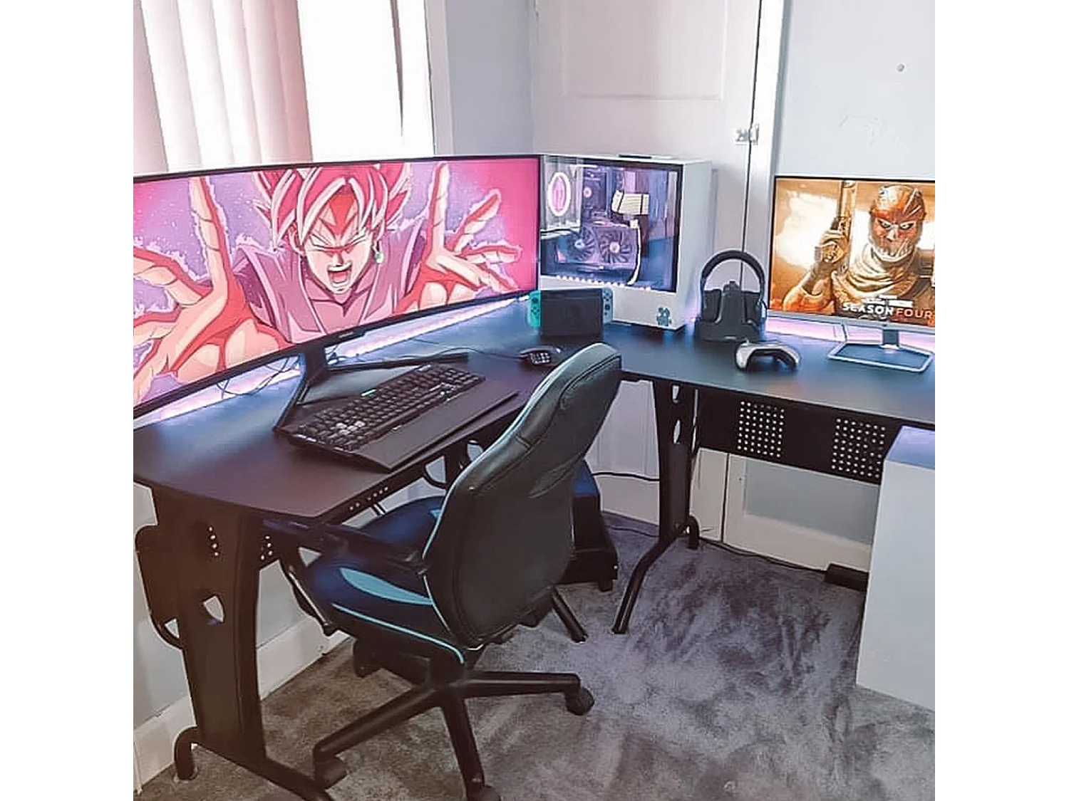 Easycomfort Scrivania Gaming Per Casa O Ufficio, Angolare E Salvaspazio Con Ripiano Tastiera Estraibile, 165x145x86.5cm, Nera