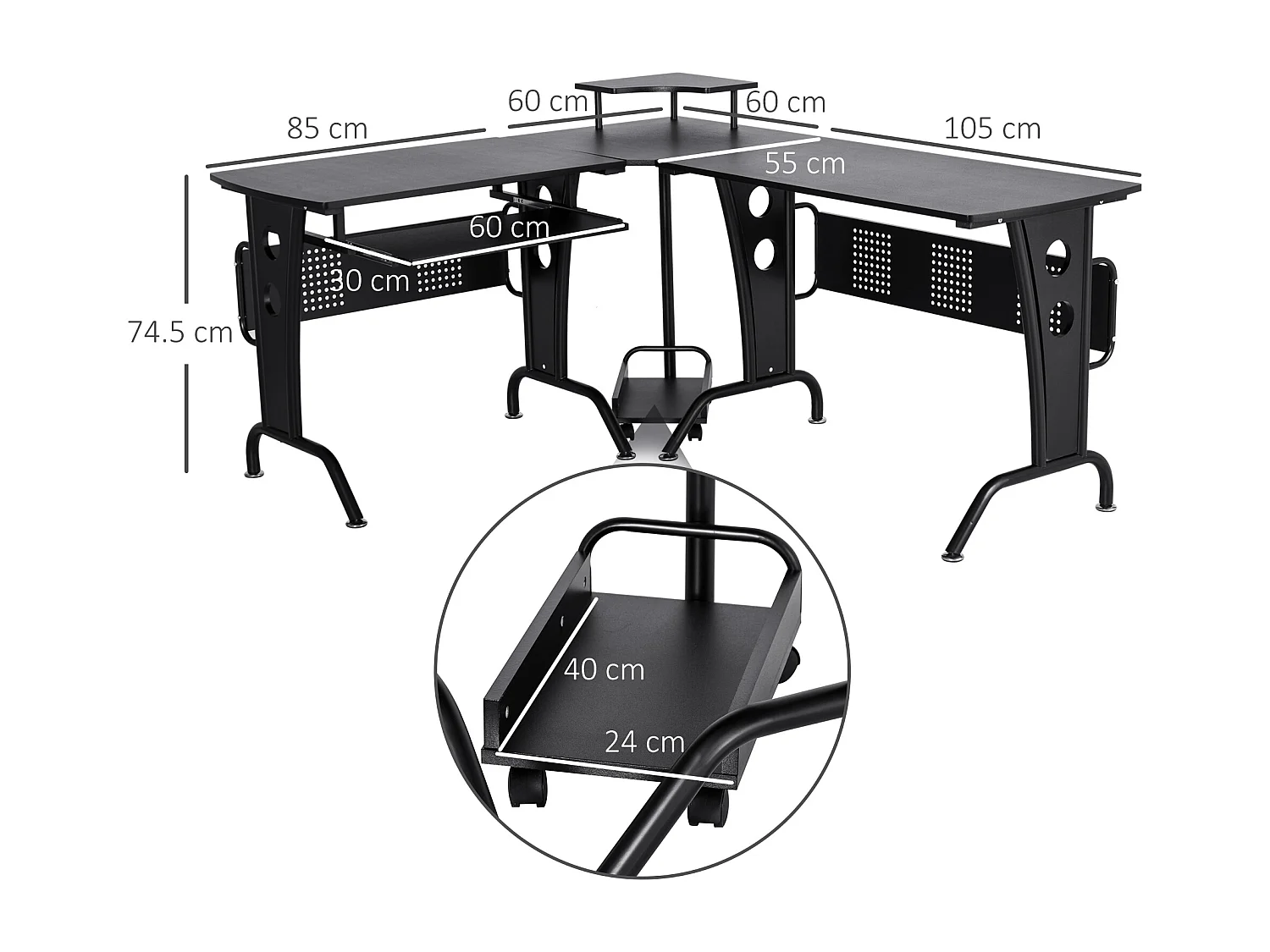 Easycomfort Scrivania Gaming Per Casa O Ufficio, Angolare E Salvaspazio Con Ripiano Tastiera Estraibile, 165x145x86.5cm, Nera