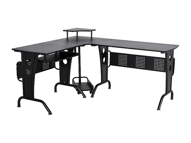 Easycomfort Scrivania Gaming Per Casa O Ufficio, Angolare E Salvaspazio Con Ripiano Tastiera Estraibile, 165x145x86.5cm, Nera