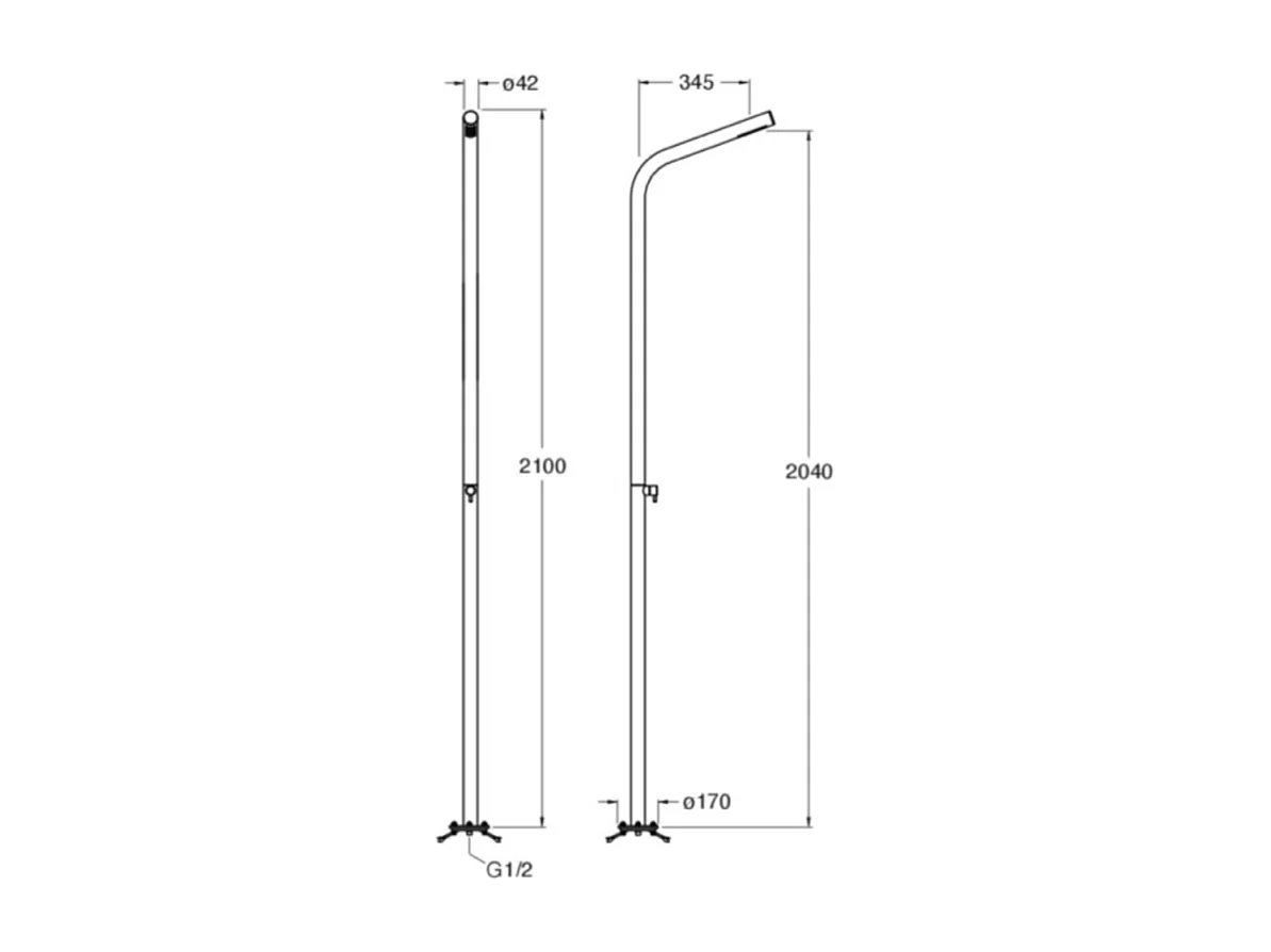 Colonne de douche extérieure CRISTINA ONDYNA Inox 316 alimentation par le sol en inox + Corps d'encastrement