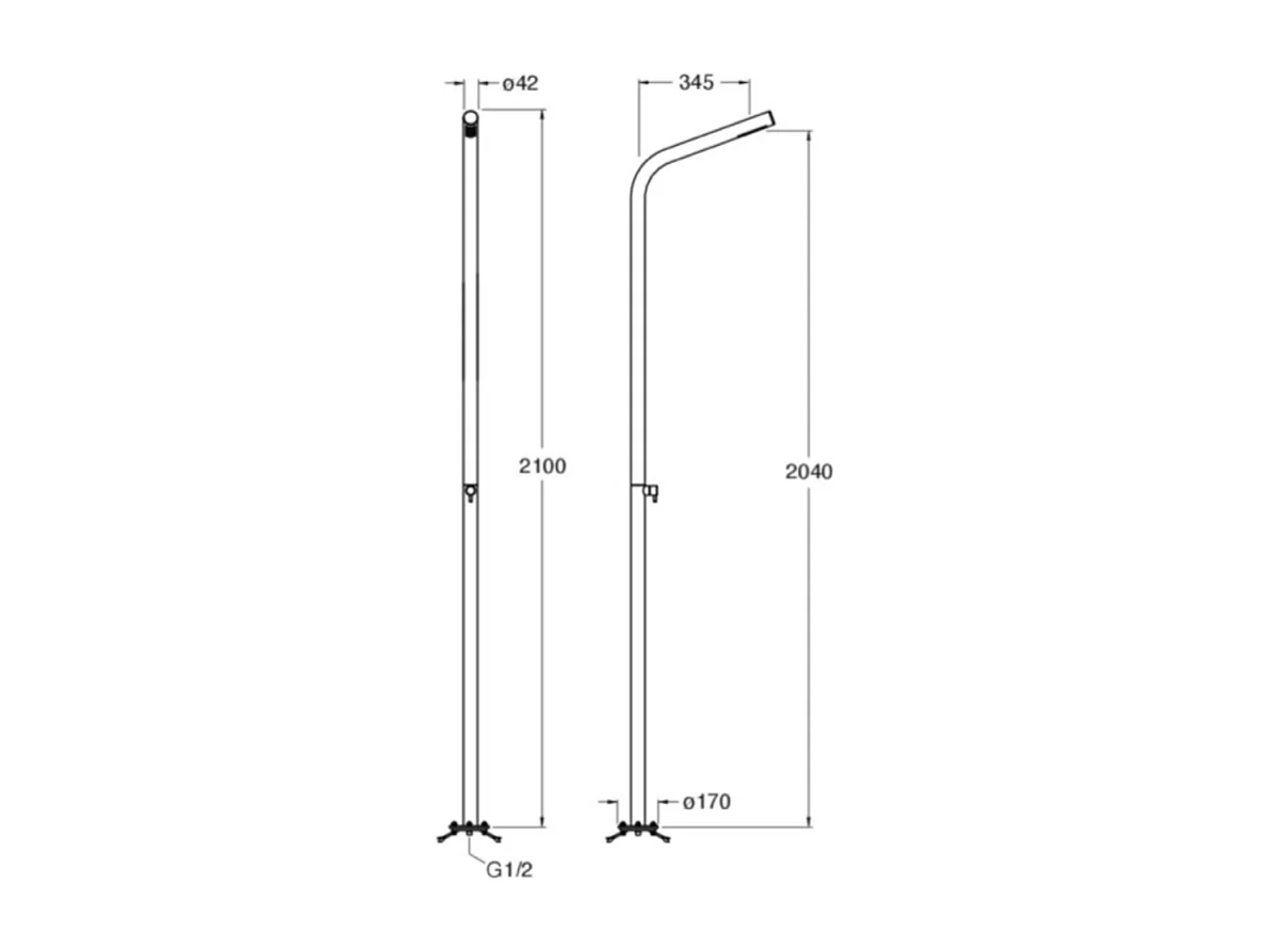 Colonne de douche extérieure CRISTINA ONDYNA Inox 316 alimentation par le sol en inox + Corps d'encastrement