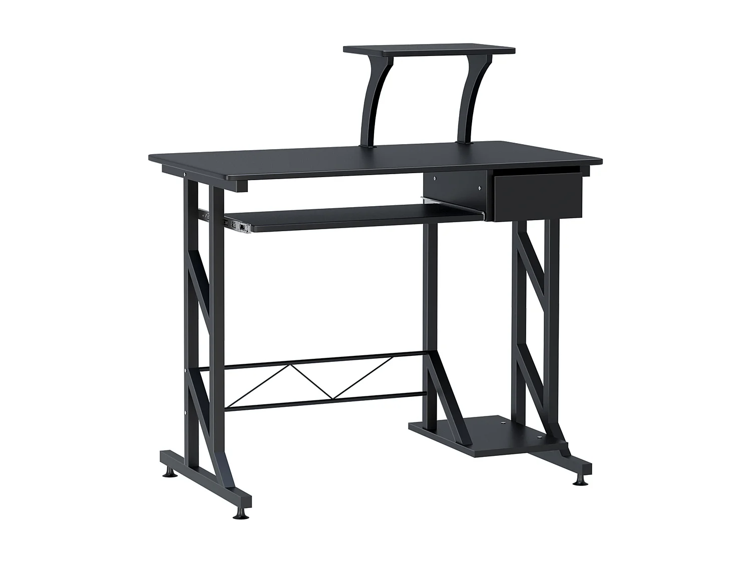 Easycomfort Scrivania Per Computer Salvaspazio In Acciaio E Legno, Scrivania Da Ufficio Con Cassetto, Ripiano Tastiera Estraibile, 90x50x100 Cm, Nero