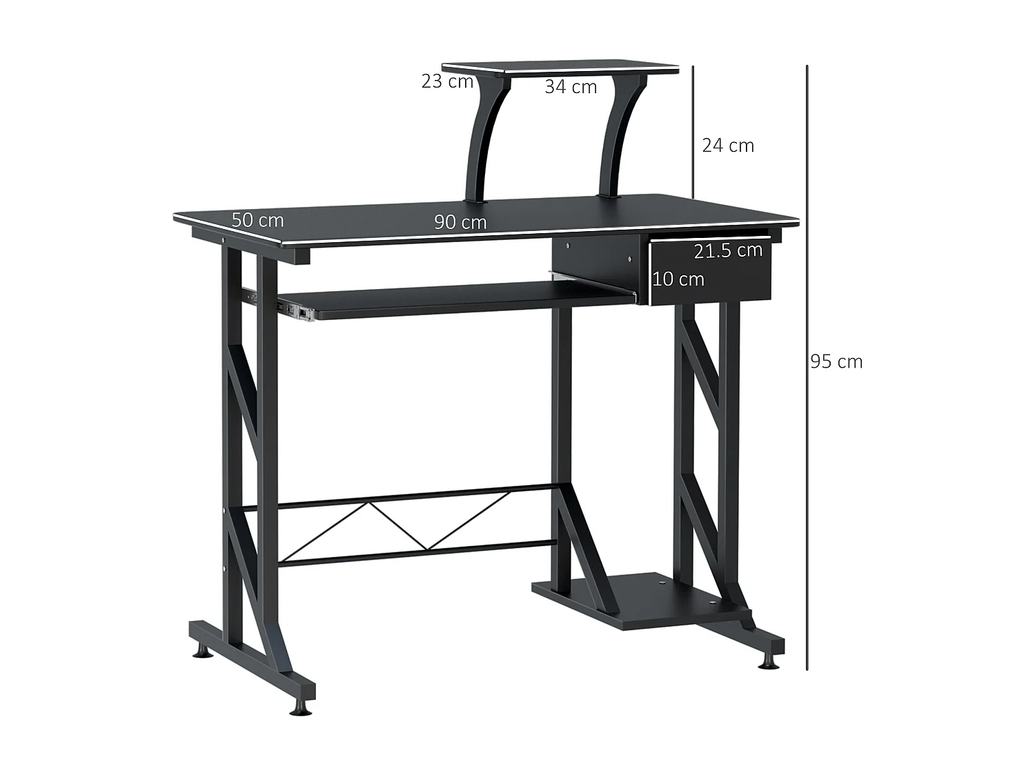 Easycomfort Scrivania Per Computer Salvaspazio In Acciaio E Legno, Scrivania Da Ufficio Con Cassetto, Ripiano Tastiera Estraibile, 90x50x100 Cm, Nero