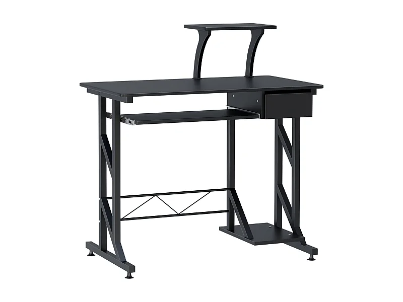 Easycomfort Scrivania Per Computer Salvaspazio In Acciaio E Legno, Scrivania Da Ufficio Con Cassetto, Ripiano Tastiera Estraibile, 90x50x100 Cm, Nero