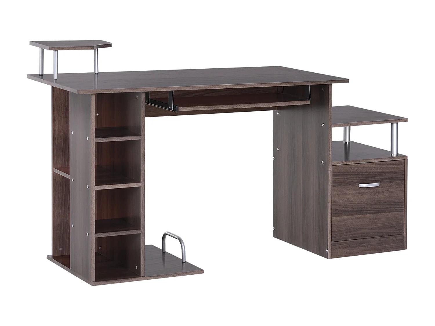 Easycomfort Scrivania Per Computer Moderna Con Cassetti, Ripiani E Tastiera Estraibile, Scrivania Da Ufficio Per Casa In Legno Marrone 152x60x88cm