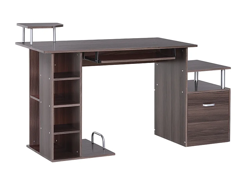 Easycomfort Scrivania Per Computer Moderna Con Cassetti, Ripiani E Tastiera Estraibile, Scrivania Da Ufficio Per Casa In Legno Marrone 152x60x88cm