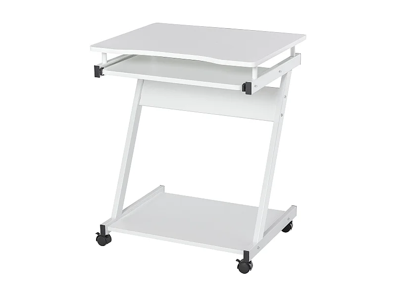 Easycomfort Tavolo Porta Pc Classico E Salvaspazio, Piano Tastiera A Scomparsa, 4 Ruote E Ripiano Inferiore Bianco 60x48x73cm