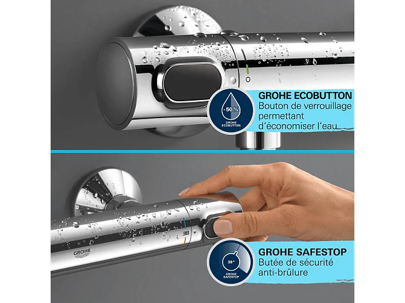 Ensemble de douche thermostatique GROHE Precision Flow 1 jet chromé