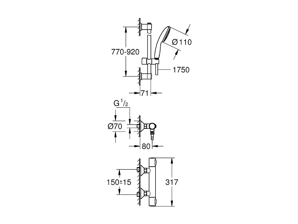 Ensemble de douche thermostatique GROHE Precision Flow 1 jet chromé