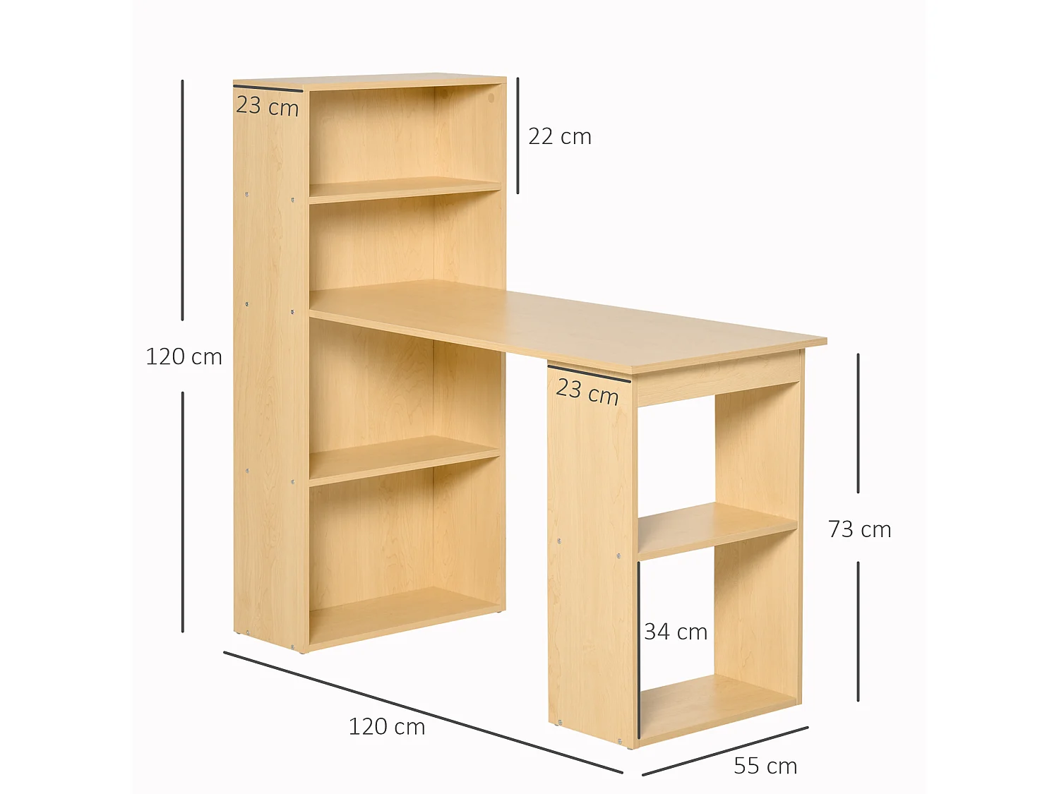 EasyComfort Scrivania Computer con Libreria Salvaspazio, Tavolo da Pranzo per Ufficio e Studio in Truciolato 120x55x120 cm
