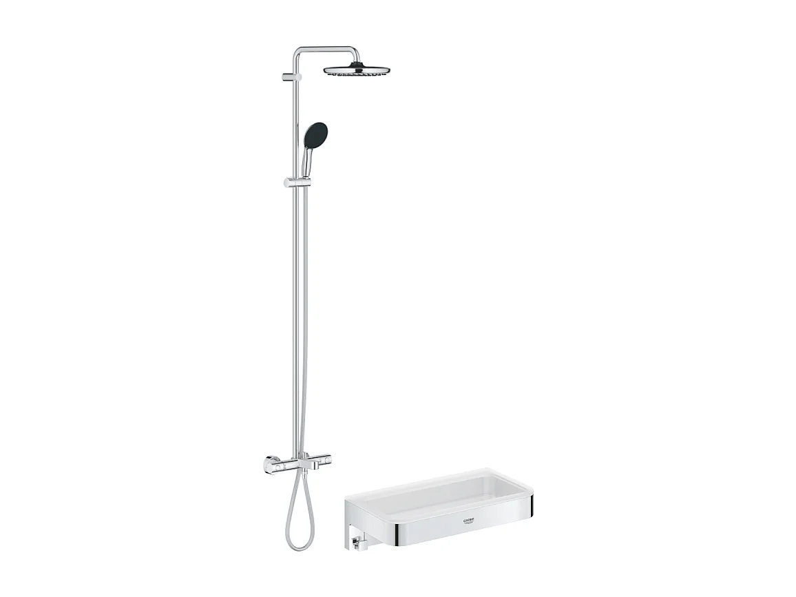 Colonne bain douche thermostatique GROHE Vitalio Start System chromé + Panier douche Start Cube