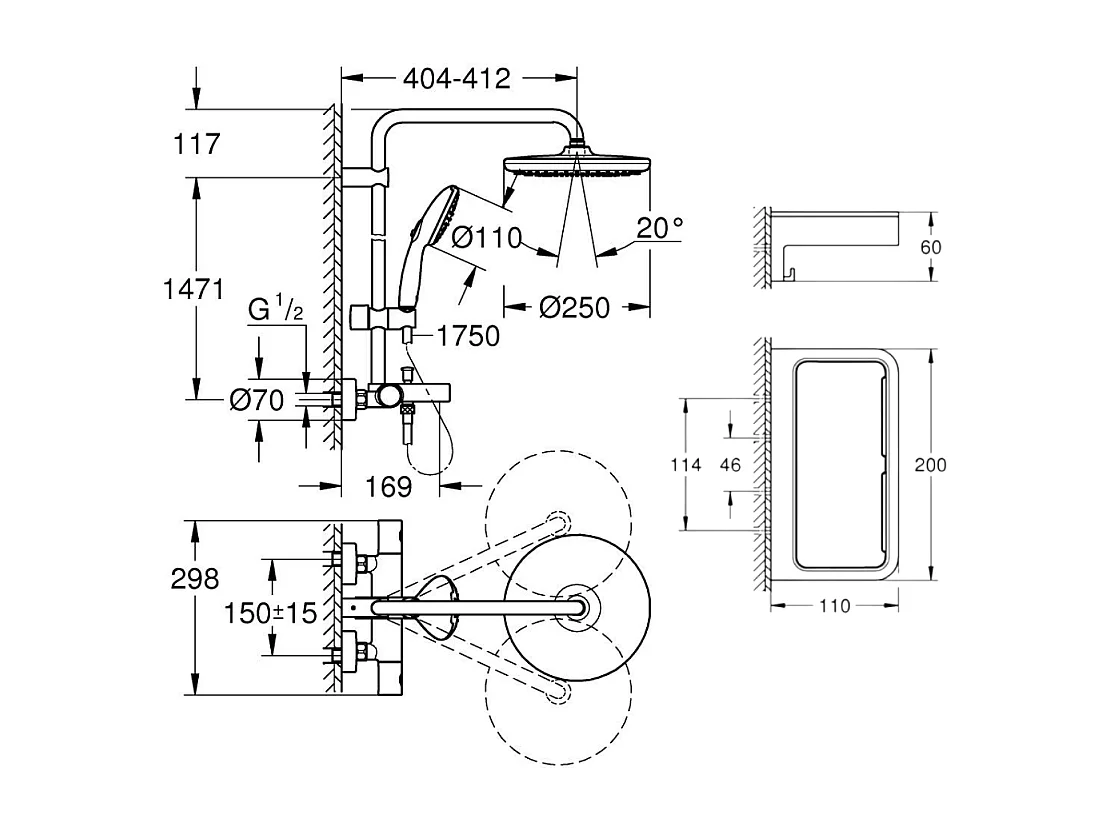 Colonne bain douche thermostatique GROHE Vitalio Start System chromé + Panier douche Start Cube
