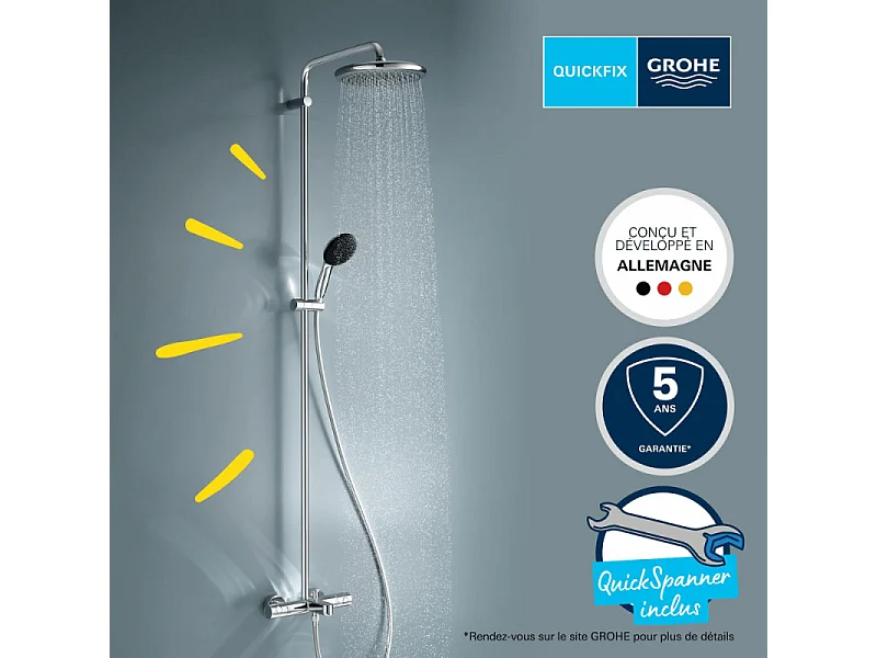 Colonne bain douche thermostatique GROHE Vitalio Start System chromé + Panier douche Start Cube