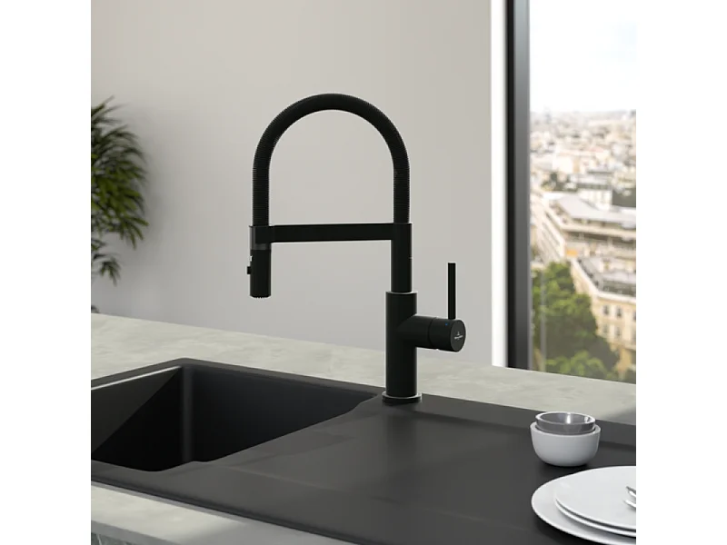 Robinet de cuisine avec douchette VILLEROY & BOCH Steel Expert Compact Noir mat