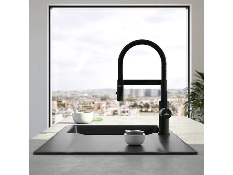 Robinet de cuisine avec douchette VILLEROY & BOCH Steel Expert Compact Noir mat