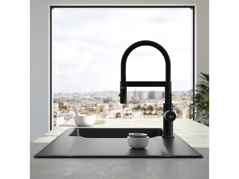Robinet de cuisine avec douchette VILLEROY & BOCH Steel Expert Compact Noir mat