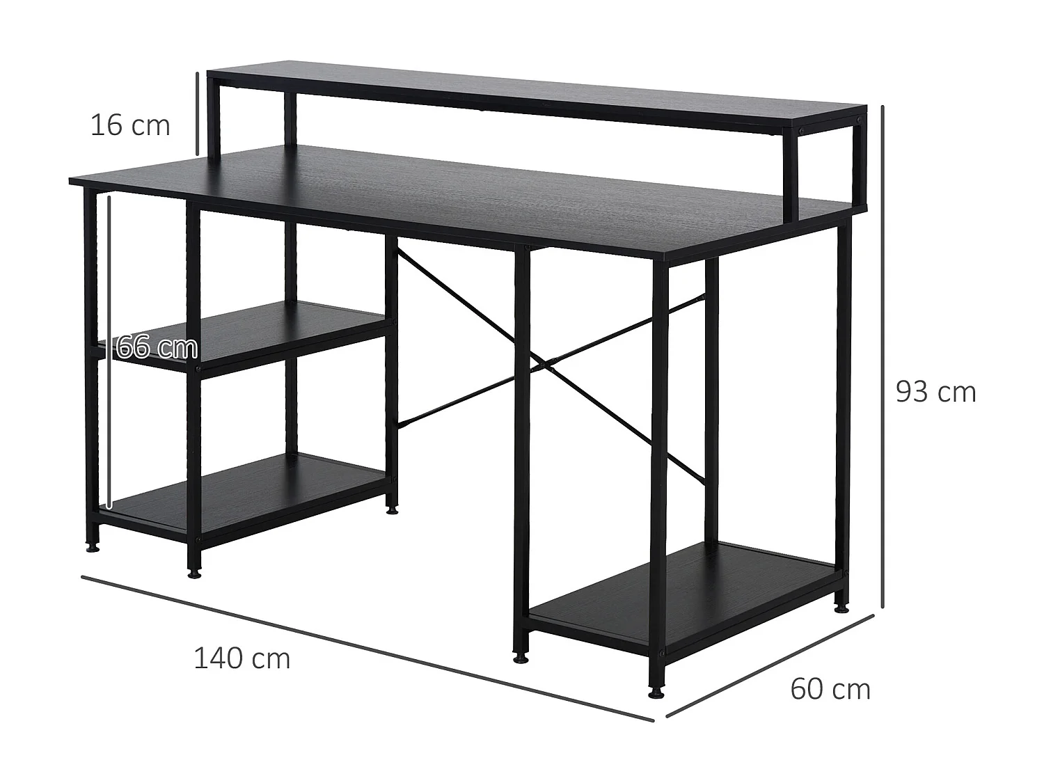 Easycomfort Scrivania Per Computer Con Ripiani Per Monitor E Cpu, Scrivania Da Ufficio Per Casa, Studio E Lavoro, Nera, 140 X 60 X 93cm