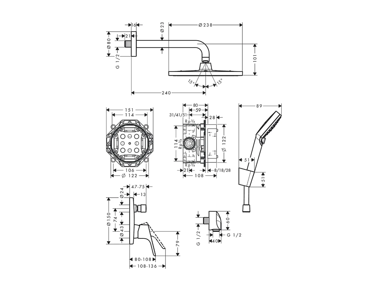 HANSGROHE Pack encastré avec mitigeur mécanique Focus chromé