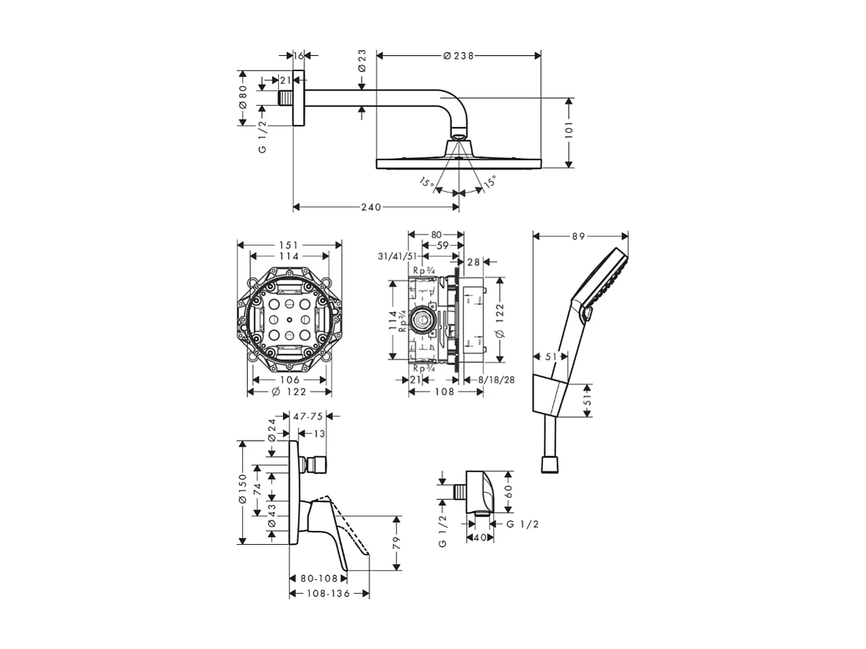 HANSGROHE Pack encastré avec mitigeur mécanique Focus chromé