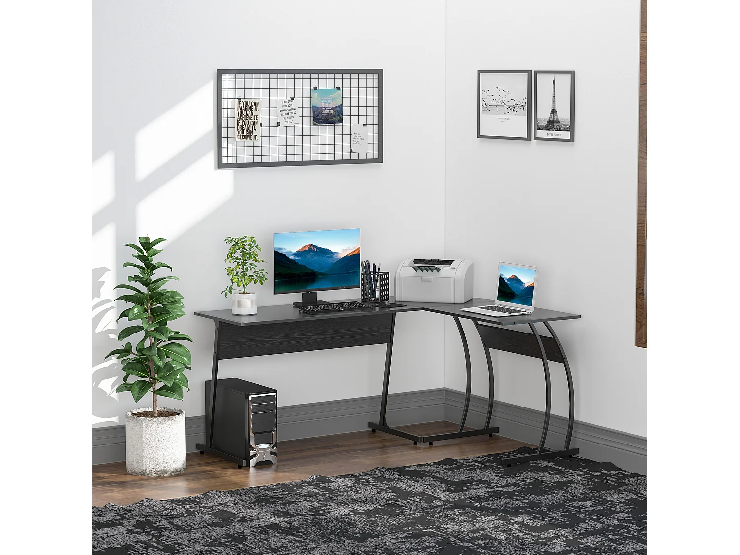 Easycomfort Scrivania Gaming Angolare In Legno E Metallo, Per Casa Ufficio O Studio, Salvaspazio, 112.5 X 152 X 74cm, Nera