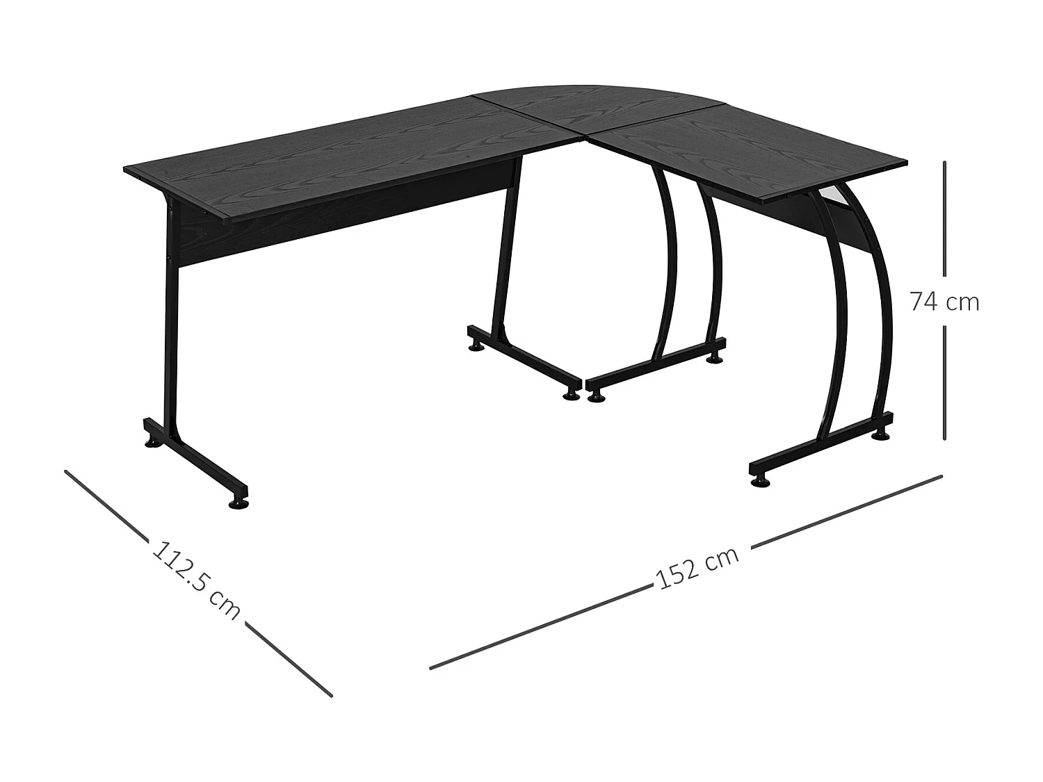 Easycomfort Scrivania Gaming Angolare In Legno E Metallo, Per Casa Ufficio O Studio, Salvaspazio, 112.5 X 152 X 74cm, Nera