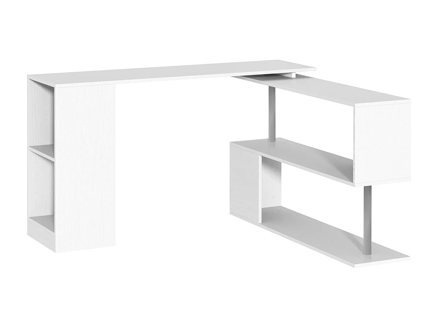 Easycomfort Scrivania Moderna, Angolare E Girevole Con Libreria, Tavolo Da Pranzo In Truciolato Bianco, 140x120x78 Cm