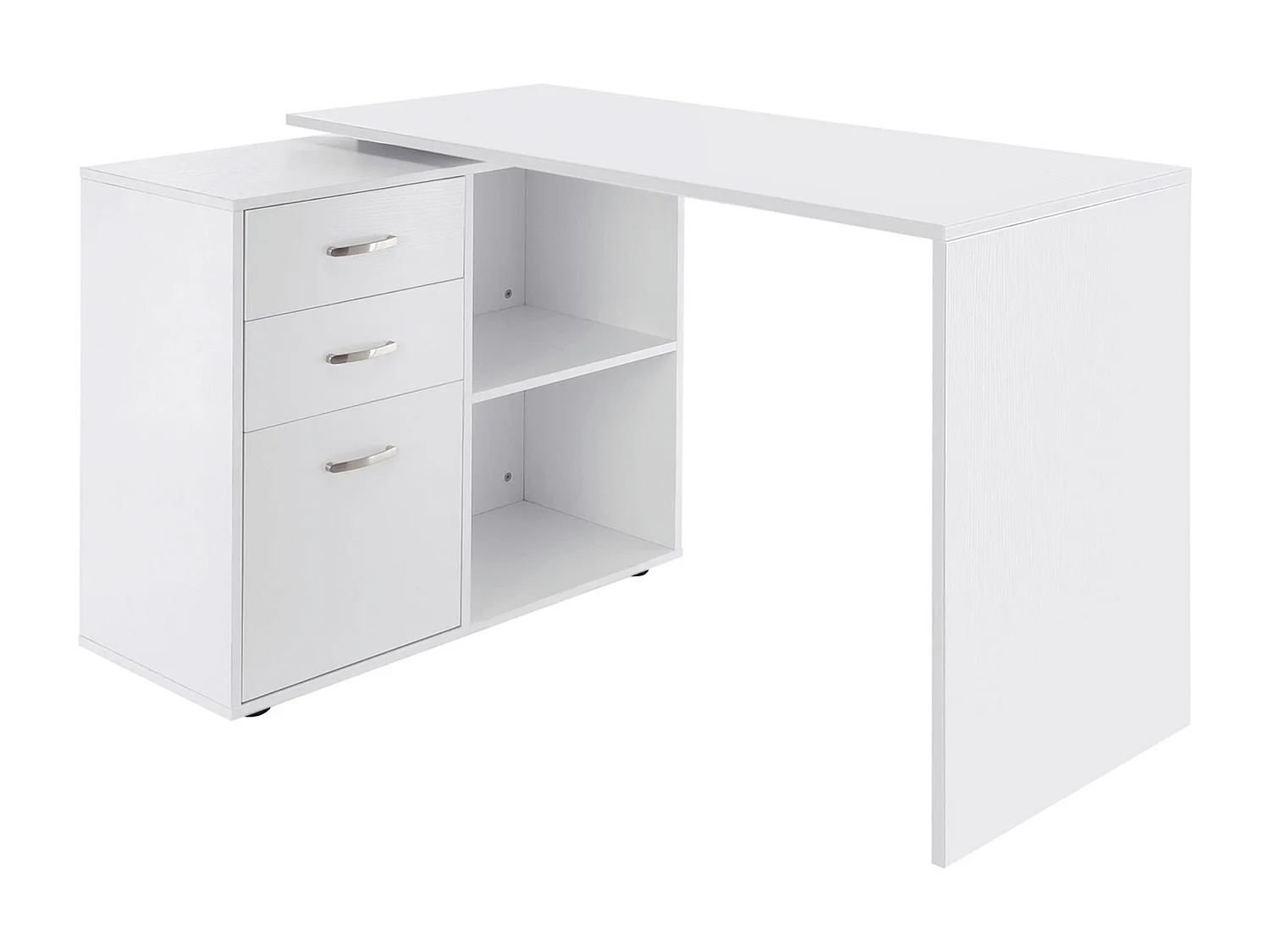 Easycomfort Scrivania Angolare Per Pc Con 2 Cassetti E Ripiani Aperti, Scrivania Ad Angolo Forma A L In Legno E Metallo, 117x83.5x76 Cm, Bianco
