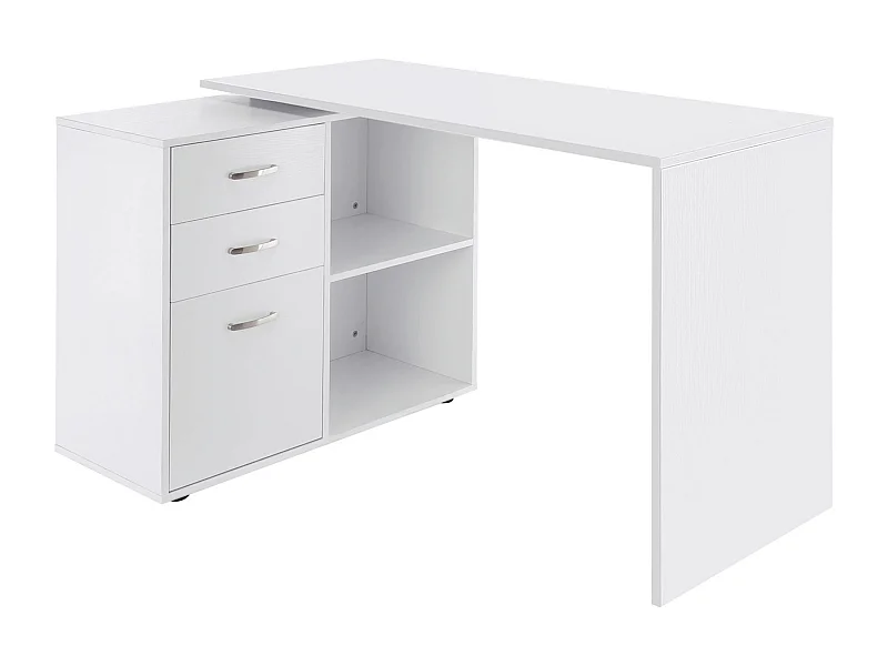 Easycomfort Scrivania Angolare Per Pc Con 2 Cassetti E Ripiani Aperti, Scrivania Ad Angolo Forma A L In Legno E Metallo, 117x83.5x76 Cm, Bianco