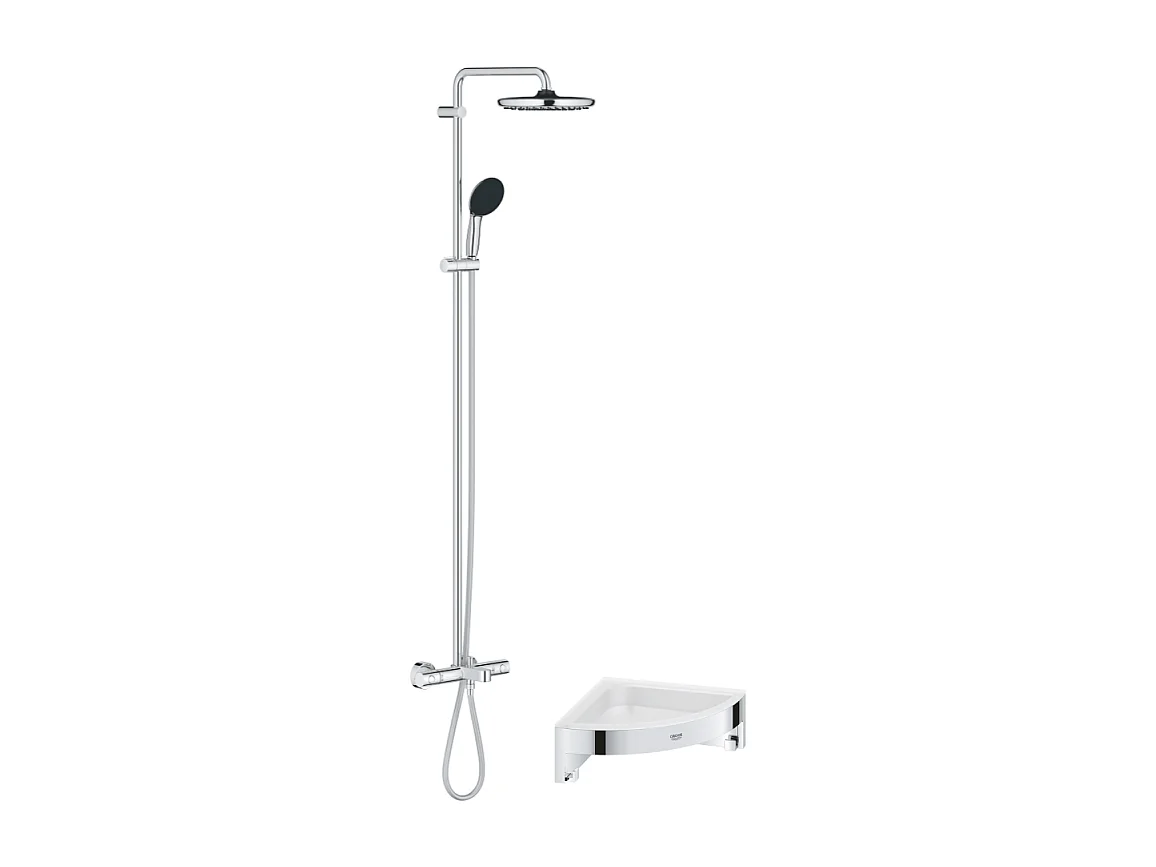 Colonne bain douche thermostatique GROHE Vitalio Start System chromé + Tablette de douche d'angle Start Cube