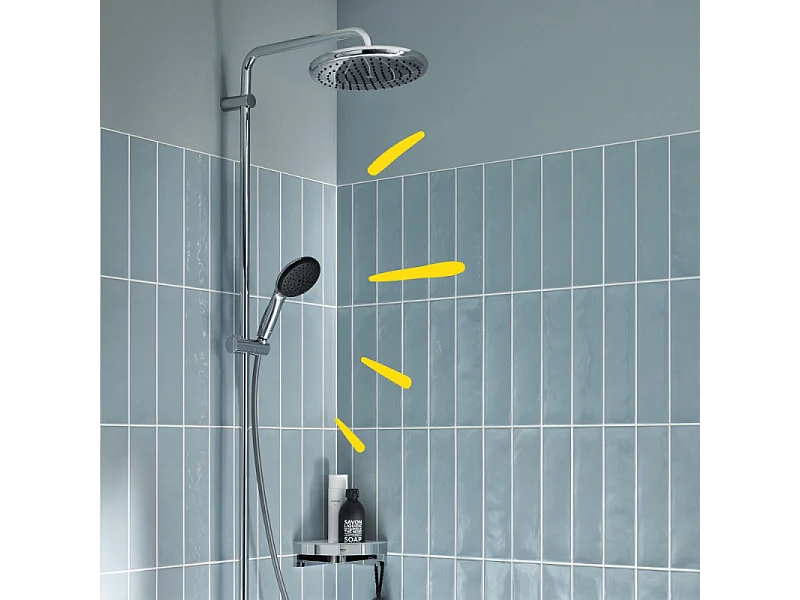 Colonne bain douche thermostatique GROHE Vitalio Start System chromé + Tablette de douche d'angle Start Cube