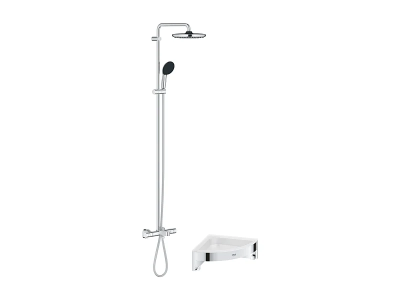 Colonne bain douche thermostatique GROHE Vitalio Start System chromé + Tablette de douche d'angle Start Cube