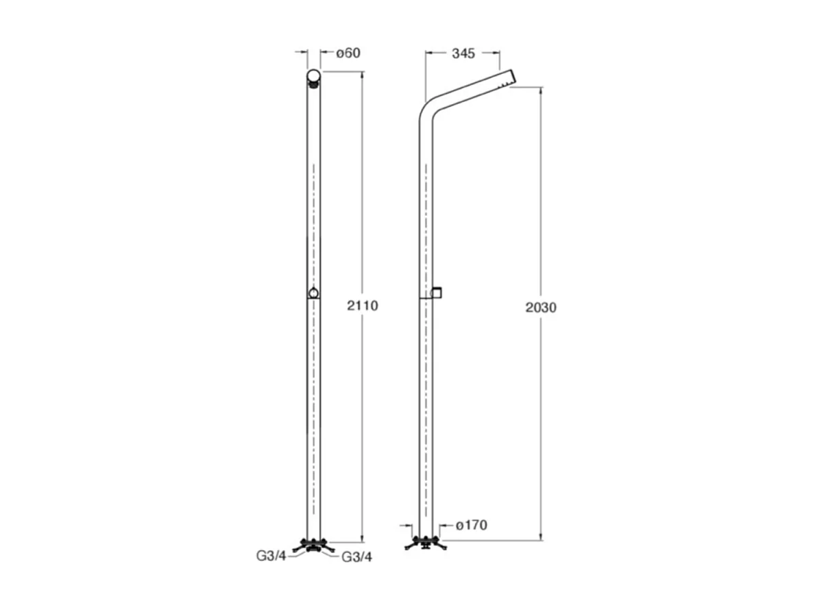 Colonne de douche extérieure progressive CRISTINA ONDYNA Inox 316 alimentation par le sol en inox