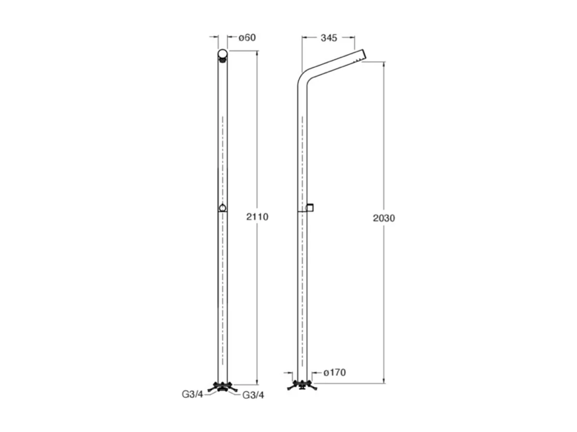 Colonne de douche extérieure progressive CRISTINA ONDYNA Inox 316 alimentation par le sol en inox