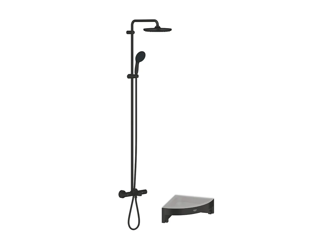 Colonne bain douche thermostatique GROHE Vitalio Start System noir mat + Tablette de douche d'angle  Start Cube