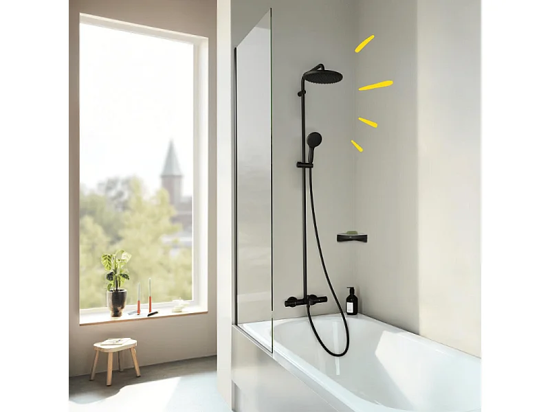 Colonne bain douche thermostatique GROHE Vitalio Start System noir mat + Tablette de douche d'angle  Start Cube