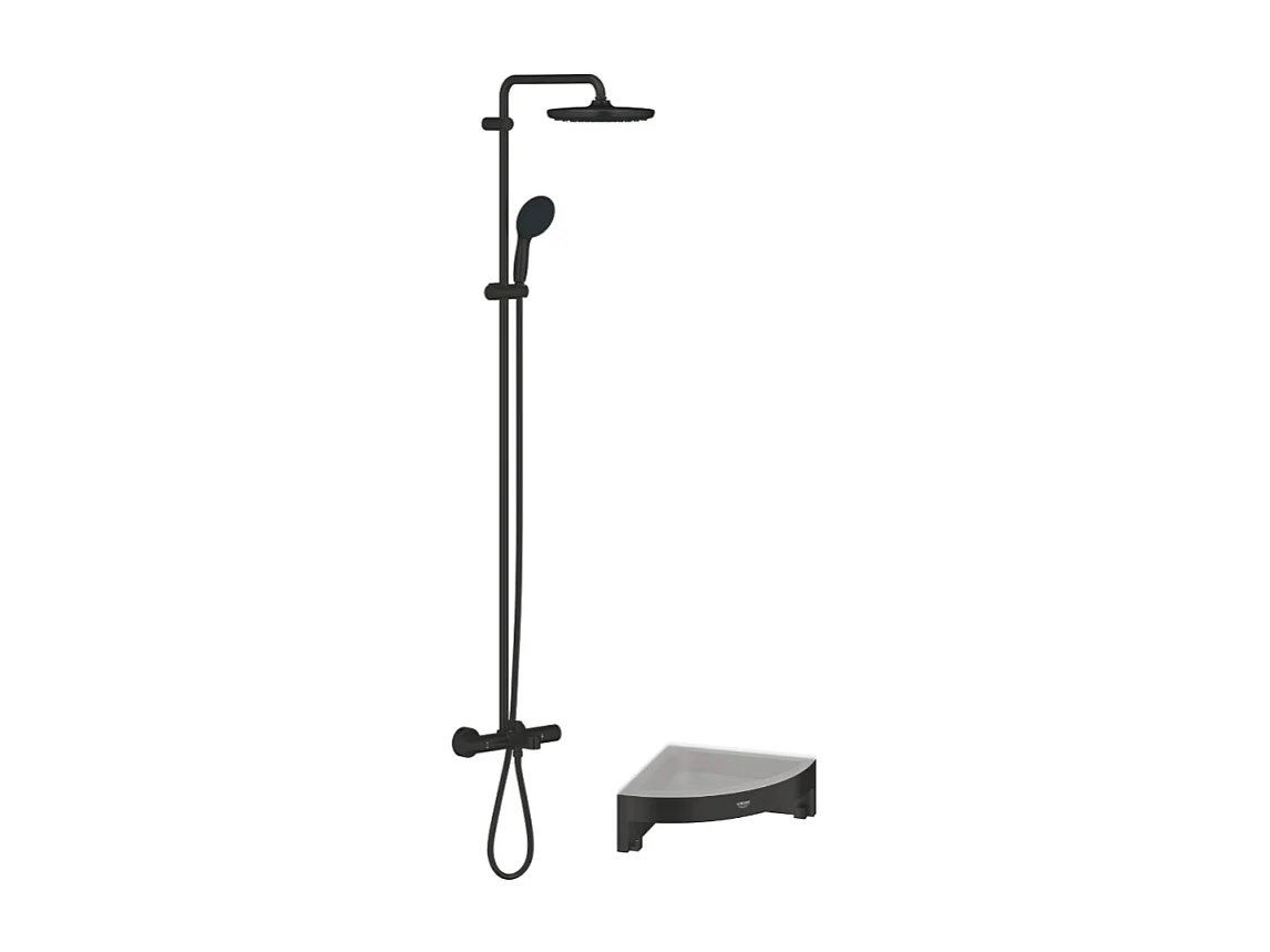 Colonne bain douche thermostatique GROHE Vitalio Start System noir mat + Tablette de douche d'angle  Start Cube