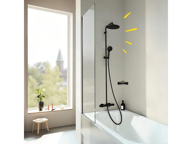 Colonne bain douche thermostatique GROHE Vitalio Start System noir mat + Tablette de douche d'angle  Start Cube
