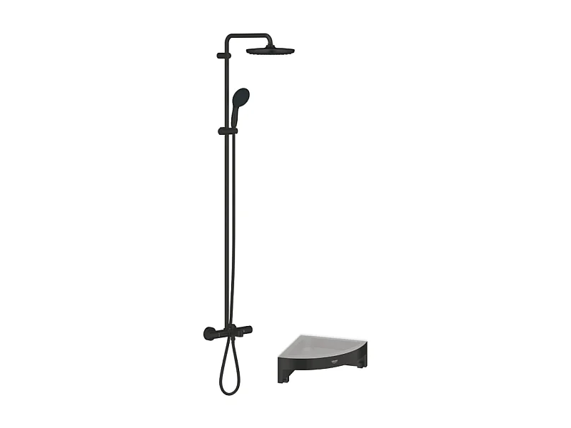 Colonne bain douche thermostatique GROHE Vitalio Start System noir mat + Tablette de douche d'angle  Start Cube