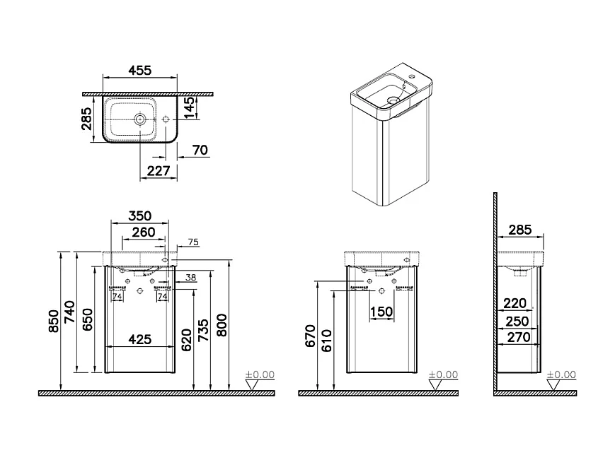 Meuble lave mains VITRA Sento Round terracotta avec plan vasque céramique 45 cm