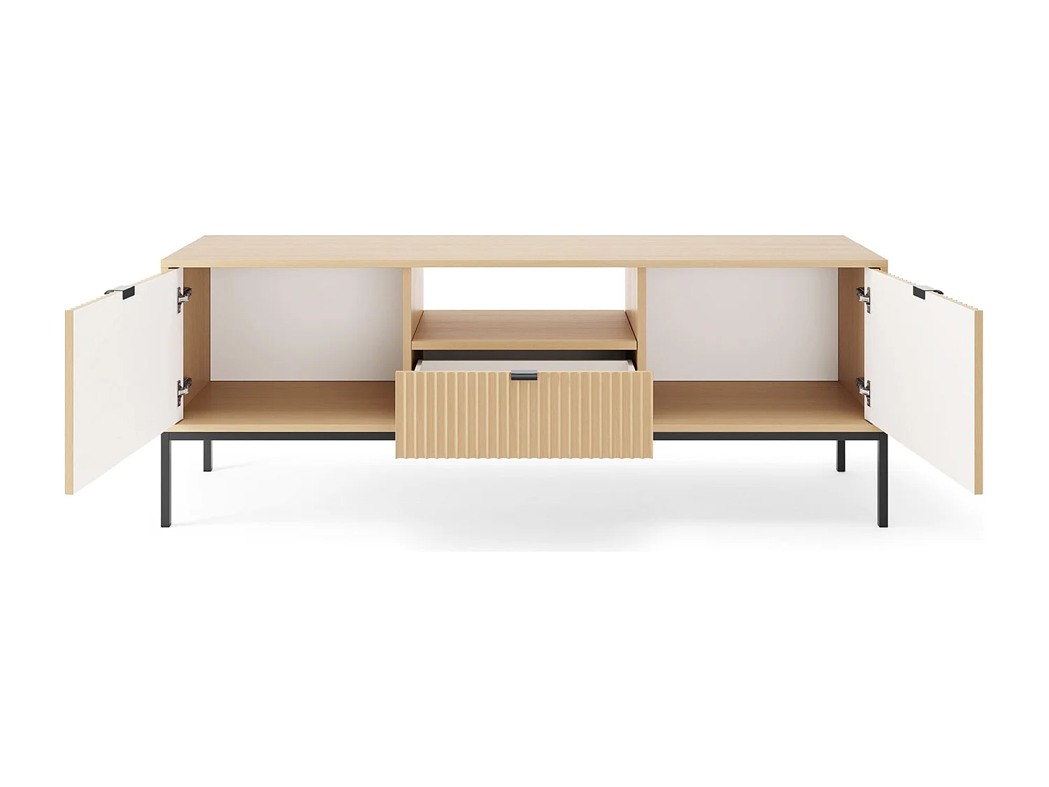 TV-Lowboard mit Schublade und schwarzem Gestell – Eiche Vicenza Optik – 154 cm – VELLORE