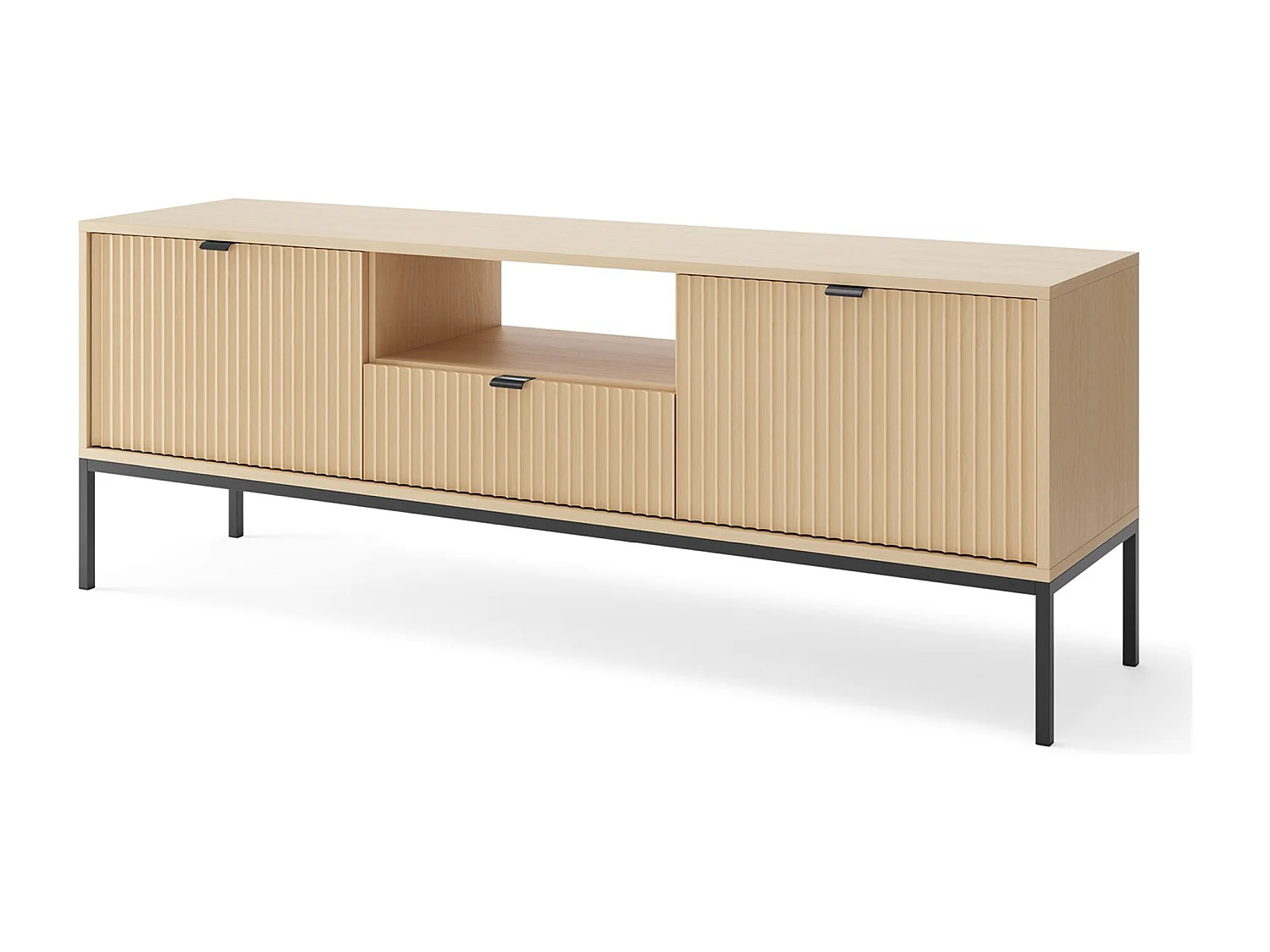 TV-Lowboard mit Schublade und schwarzem Gestell – Eiche Vicenza Optik – 154 cm – VELLORE